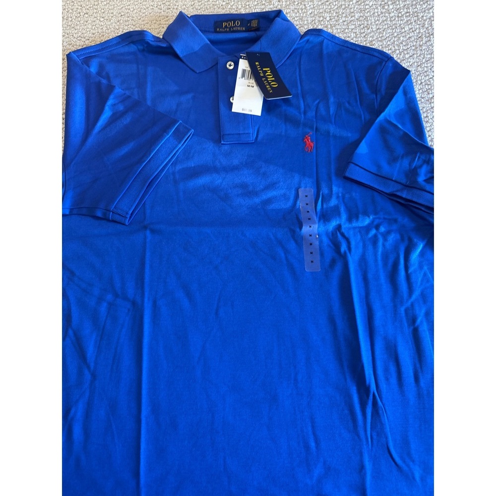 Polo Ralph Lauren Blue Short Sleeve Mesh Polo Shirt M Red Pony Logo NWT New - Picture 2 of 8